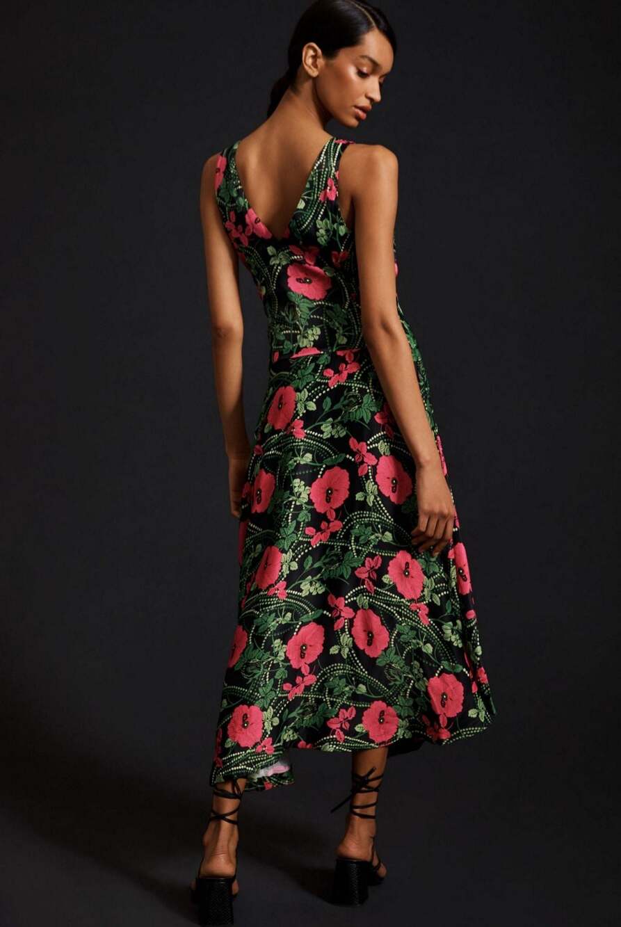 Anthropologie Maeve Hot Pink Floral Maxi Dress Cottagecore Goth Fairy size 4 - Picture 2 of 13
